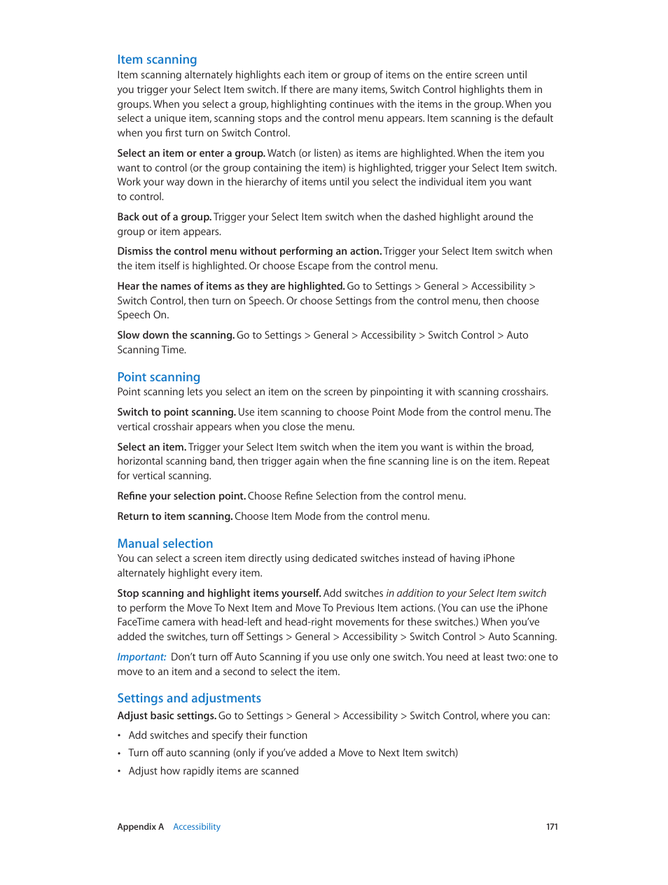 Item scanning, Point scanning, Manual selection | Settings and adjustments | Apple iPhone iOS 8.4 User Manual | Page 171 / 196