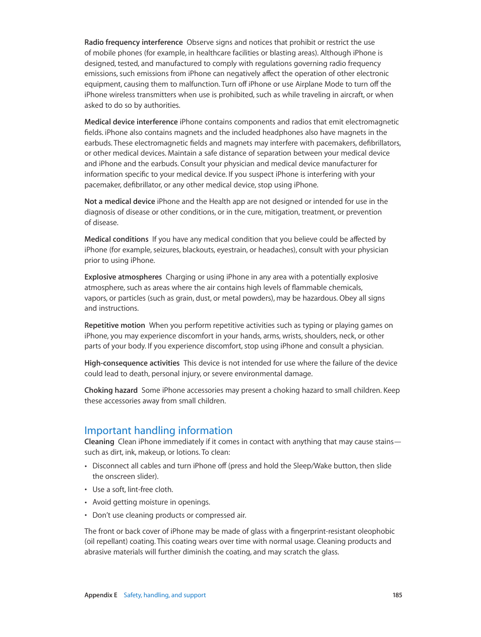 Important handling information, 185 important handling information | Apple iPhone iOS 8.4 User Manual | Page 185 / 196