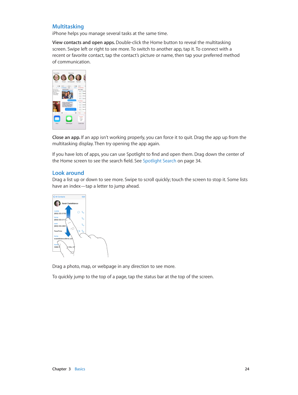 Multitasking, Look around | Apple iPhone iOS 8.4 User Manual | Page 24 / 196