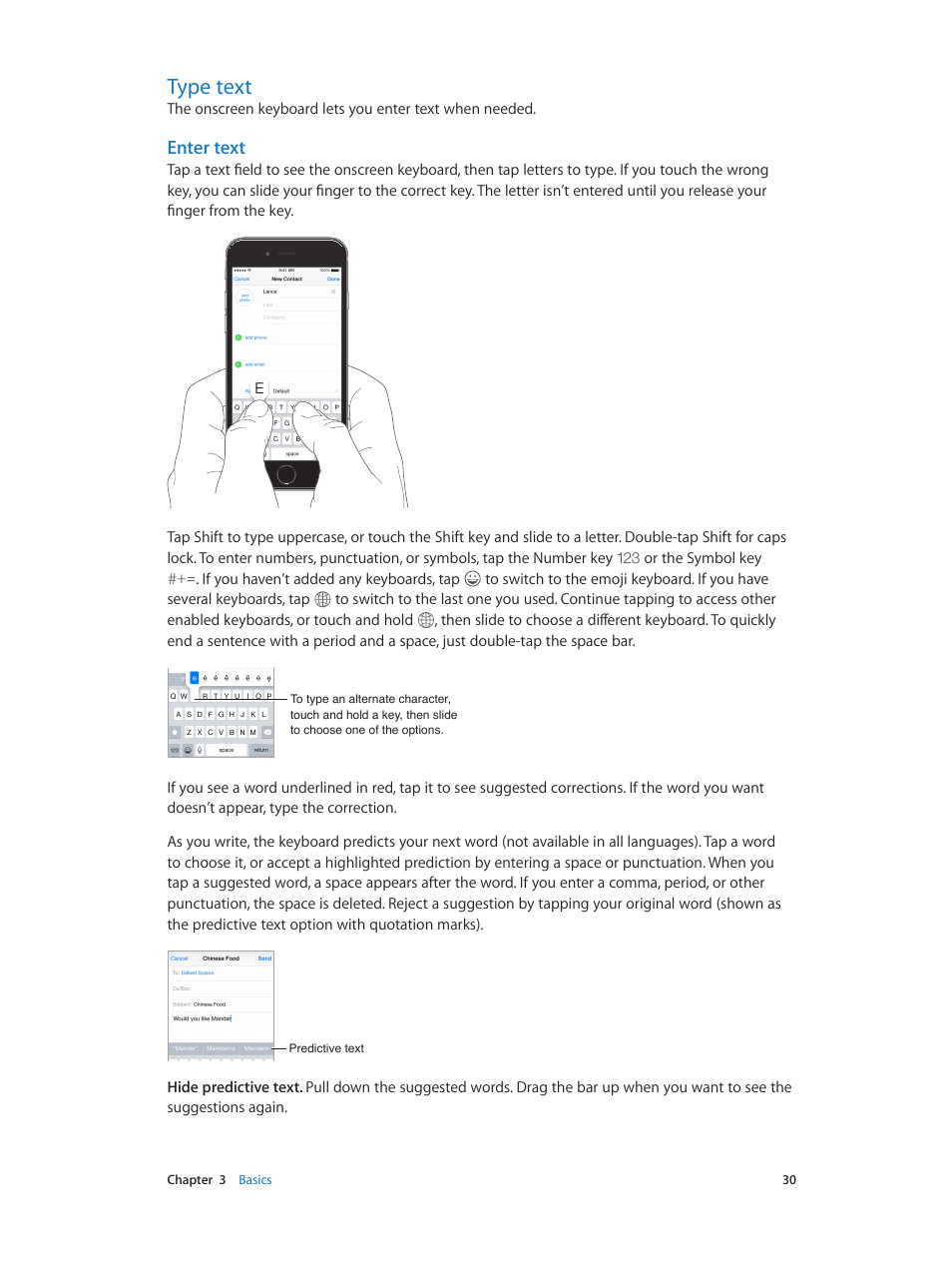 Type text, 30 type text, Enter text | Apple iPhone iOS 8.4 User Manual | Page 30 / 196