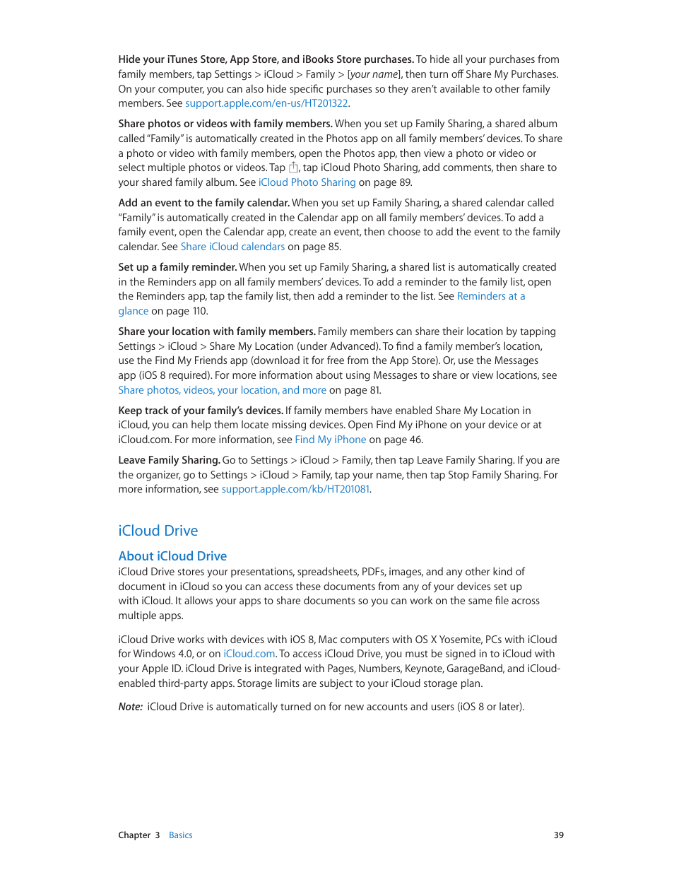 Icloud drive, 39 icloud drive, About icloud drive | Apple iPhone iOS 8.4 User Manual | Page 39 / 196
