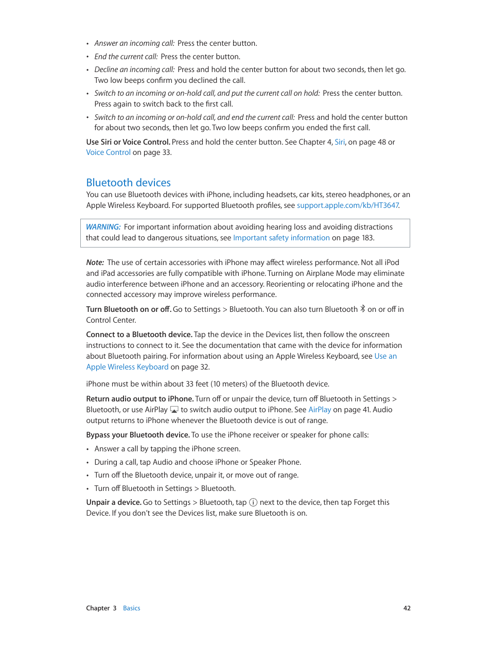Bluetooth devices, 42 bluetooth devices | Apple iPhone iOS 8.4 User Manual | Page 42 / 196