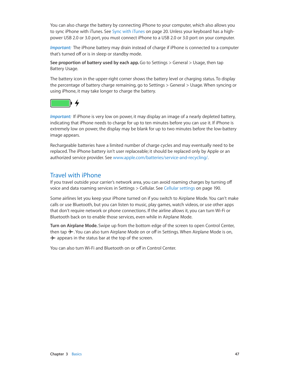 Travel with iphone, 47 travel with iphone | Apple iPhone iOS 8.4 User Manual | Page 47 / 196