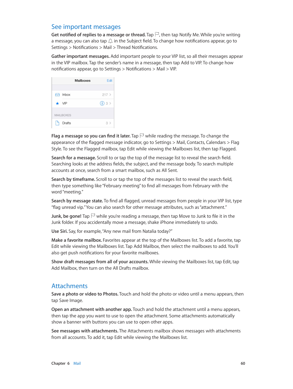 See important messages, Attachments, 60 see important messages | 60 attachments | Apple iPhone iOS 8.4 User Manual | Page 60 / 196