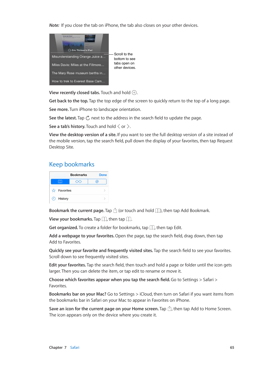 Keep bookmarks, 65 keep bookmarks | Apple iPhone iOS 8.4 User Manual | Page 65 / 196