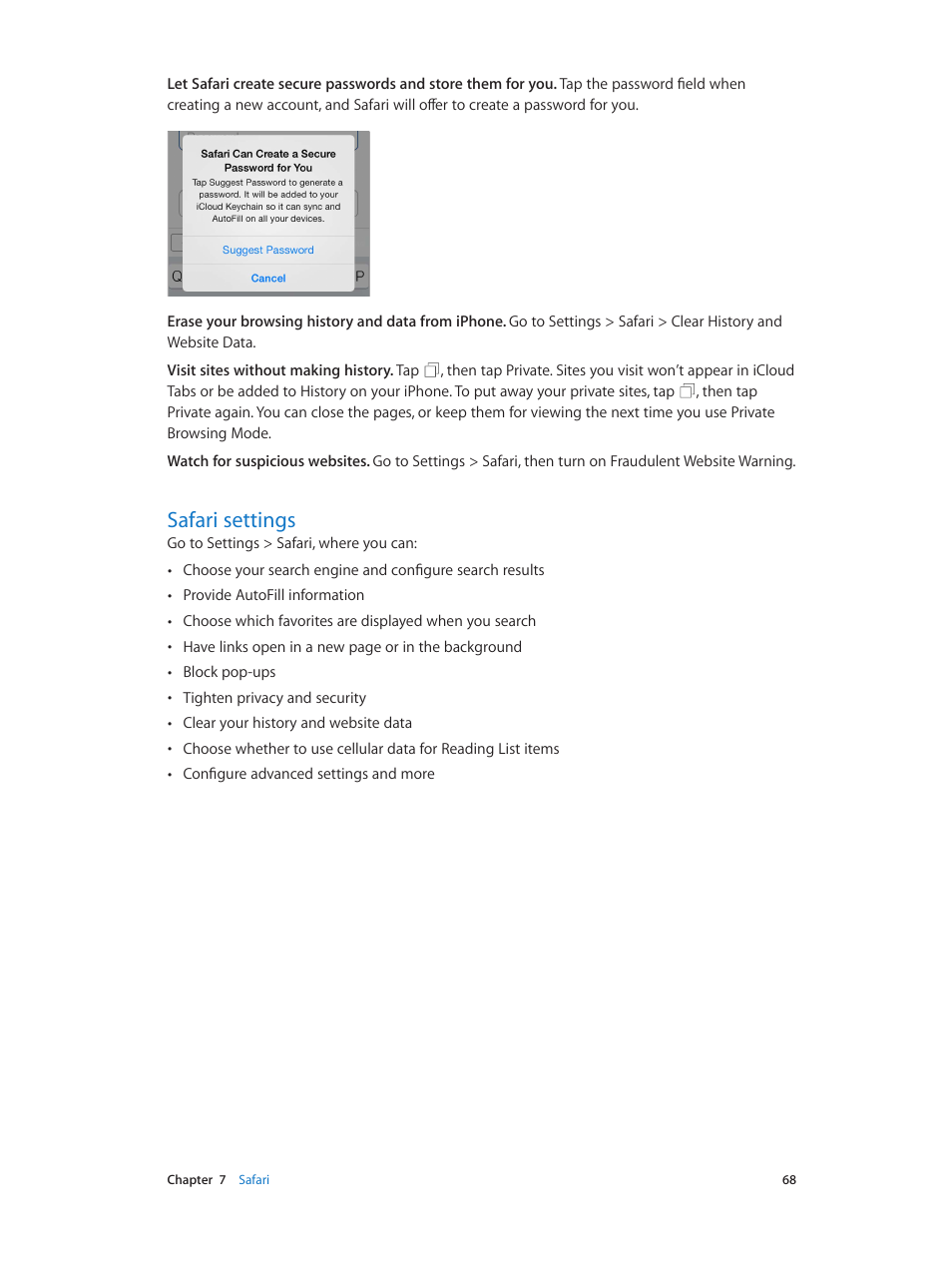 Safari settings, 68 safari settings | Apple iPhone iOS 8.4 User Manual | Page 68 / 196