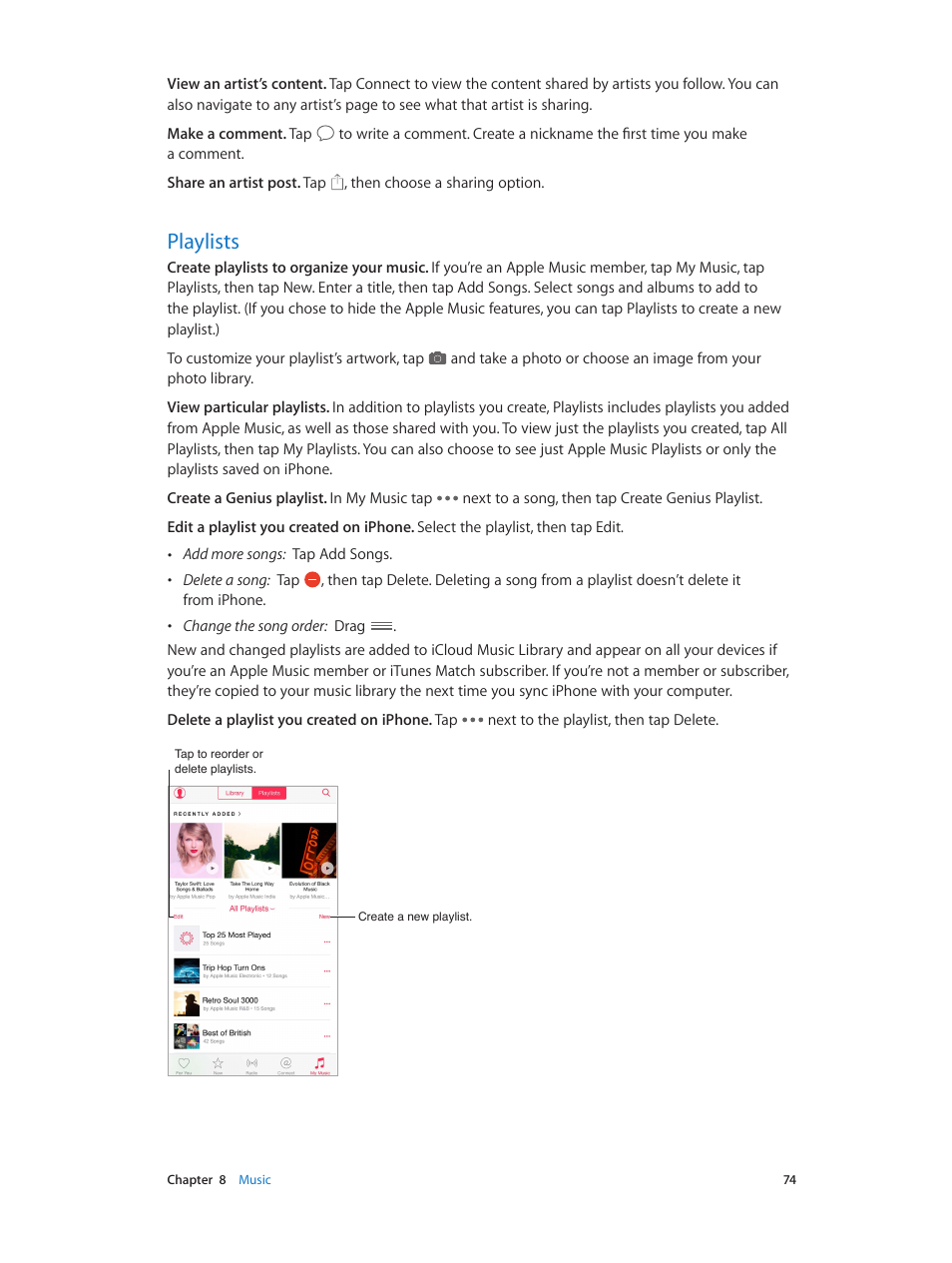 Playlists, 74 playlists | Apple iPhone iOS 8.4 User Manual | Page 74 / 196