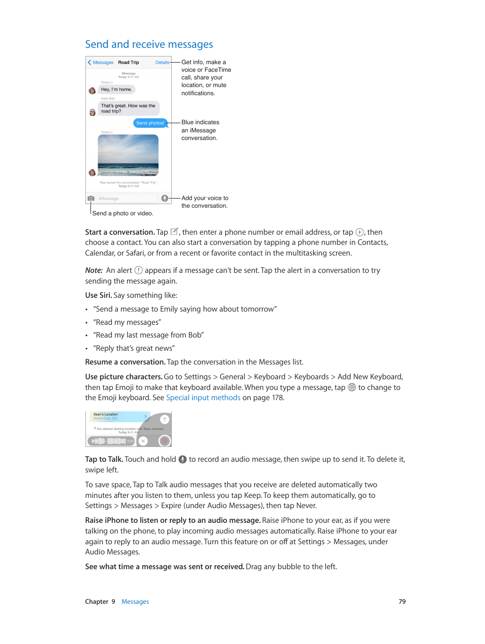 Send and receive messages, 79 send and receive messages | Apple iPhone iOS 8.4 User Manual | Page 79 / 196