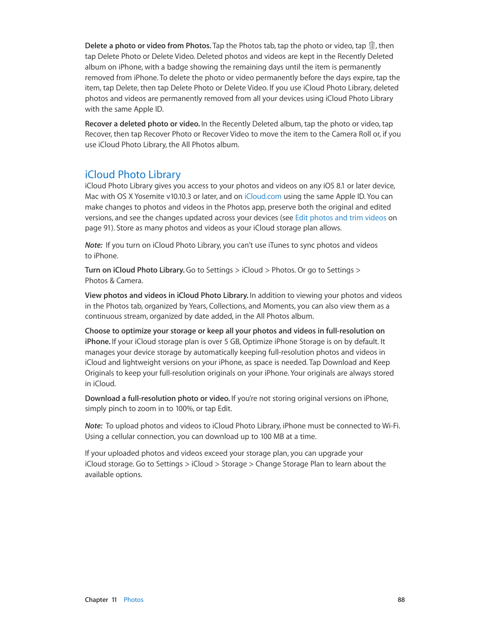 Icloud photo library, 88 icloud photo library, Icloud | Photo library, Loud (see | Apple iPhone iOS 8.4 User Manual | Page 88 / 196