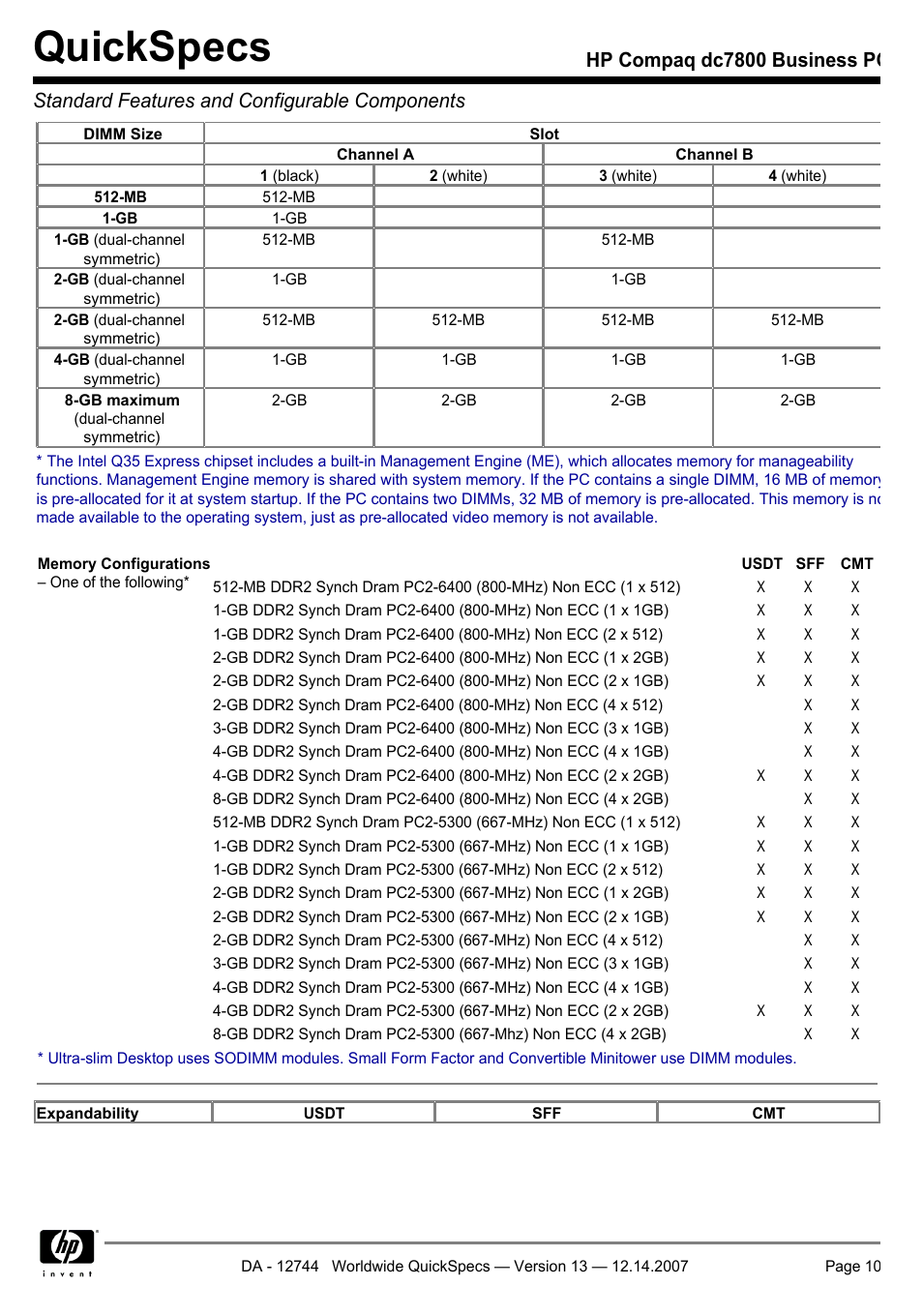 Quickspecs | Compaq dc7800 User Manual | Page 10 / 53