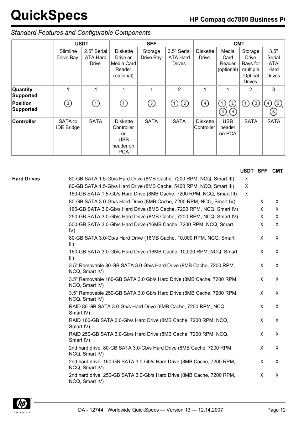 Quickspecs | Compaq dc7800 User Manual | Page 12 / 53