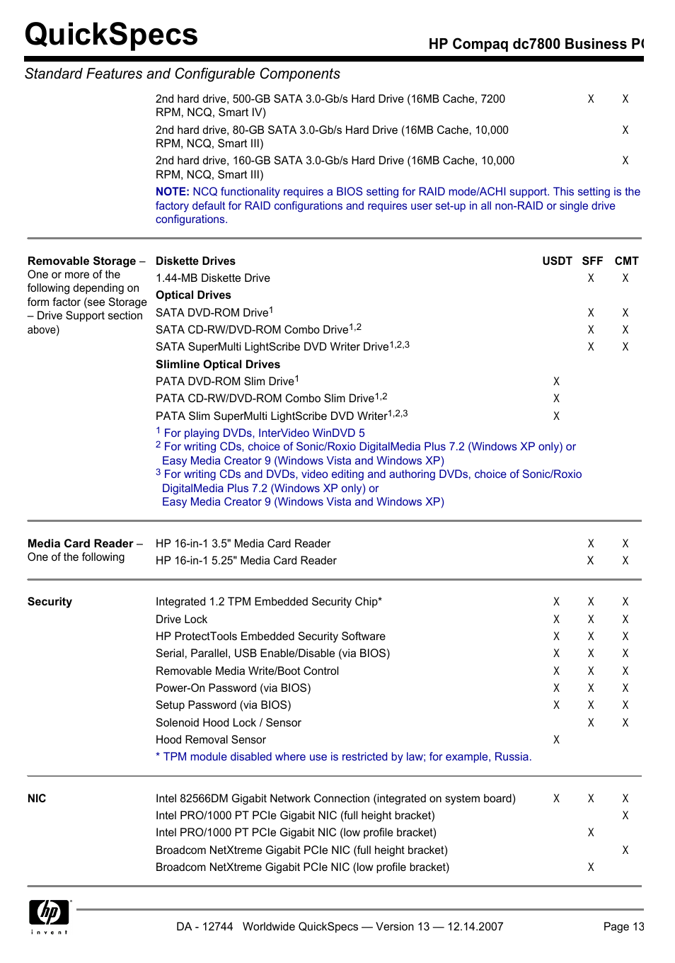 Quickspecs | Compaq dc7800 User Manual | Page 13 / 53