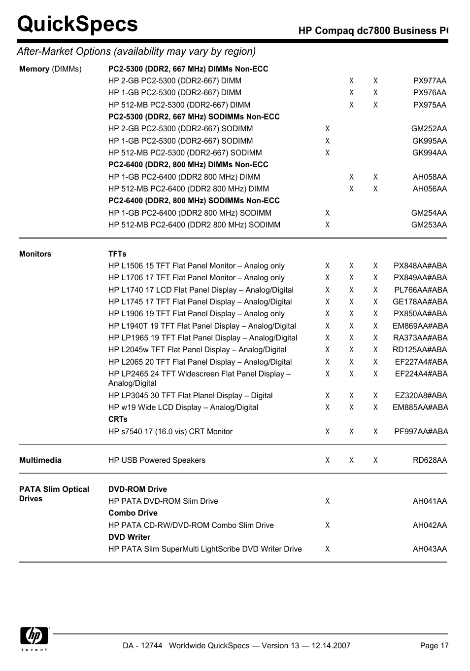 Quickspecs | Compaq dc7800 User Manual | Page 17 / 53