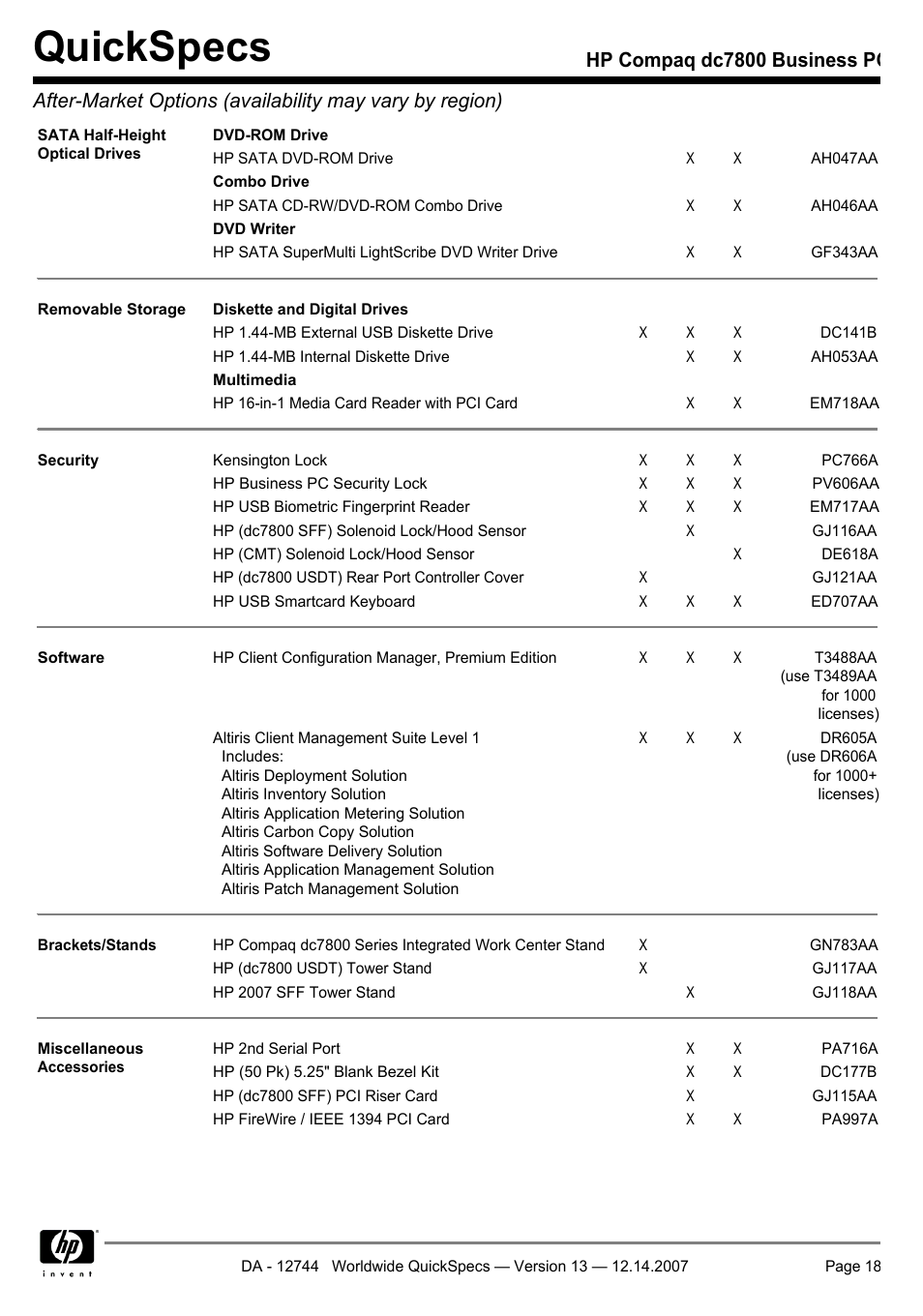 Quickspecs | Compaq dc7800 User Manual | Page 18 / 53