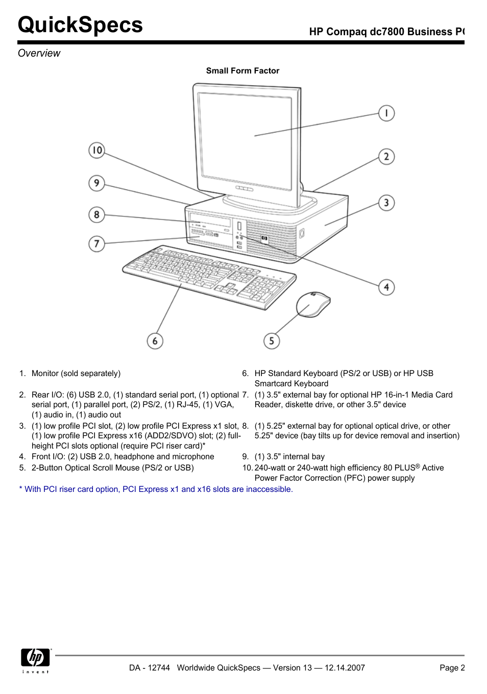 Quickspecs, Hp compaq dc7800 business pc overview | Compaq dc7800 User Manual | Page 2 / 53