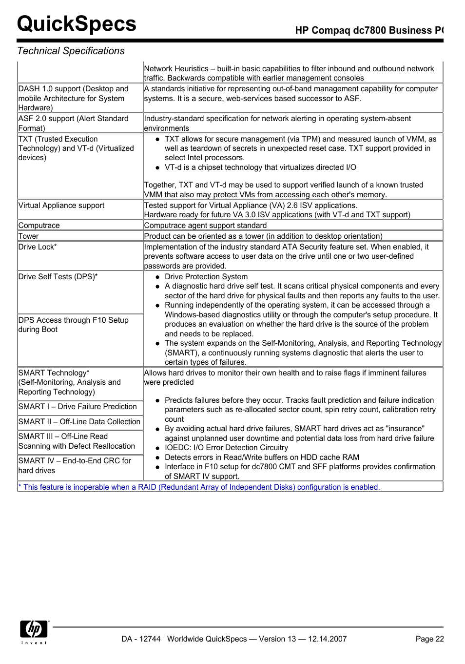 Quickspecs | Compaq dc7800 User Manual | Page 22 / 53