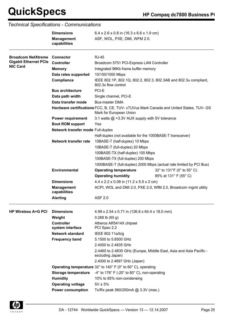 Quickspecs | Compaq dc7800 User Manual | Page 25 / 53
