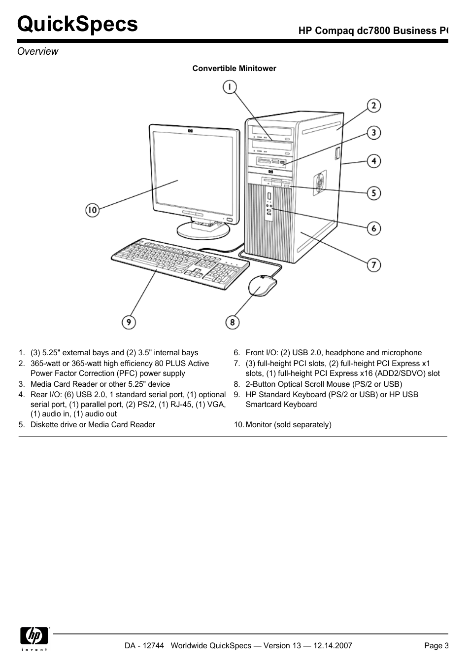 Quickspecs | Compaq dc7800 User Manual | Page 3 / 53