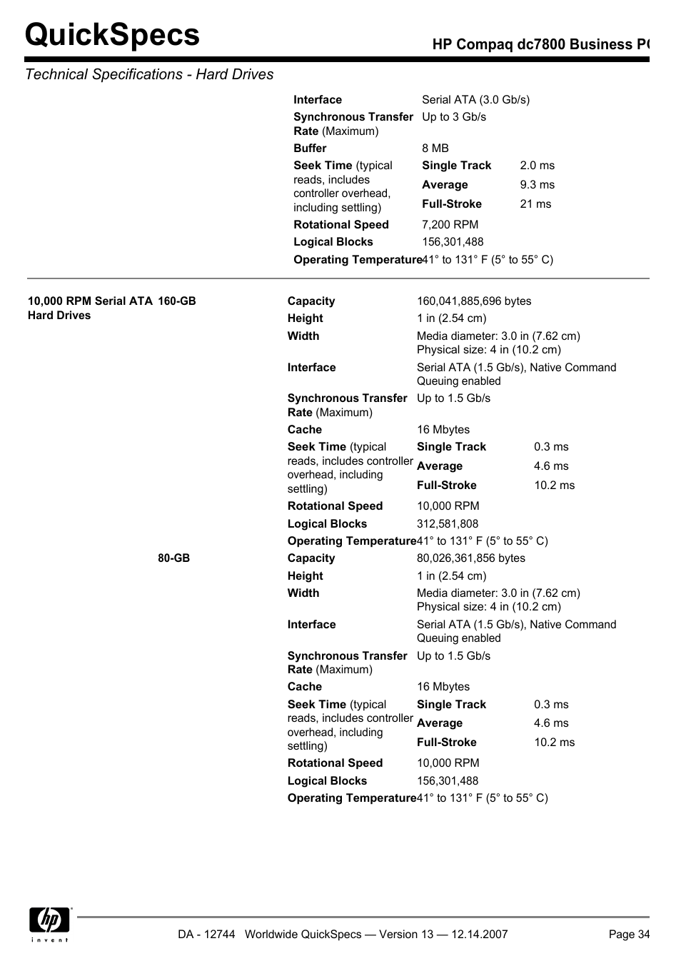 Quickspecs | Compaq dc7800 User Manual | Page 34 / 53