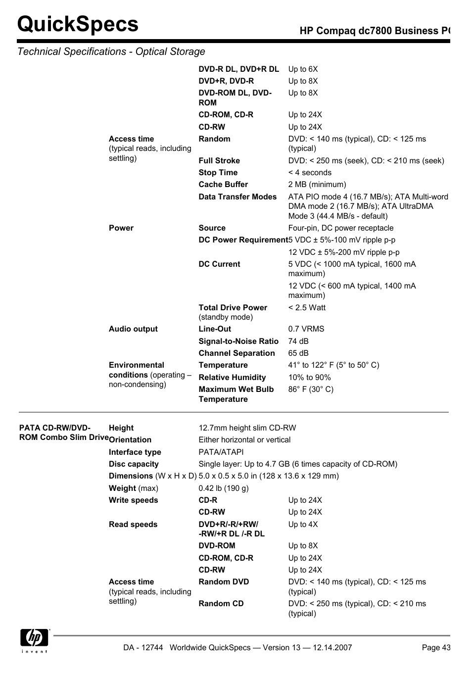Quickspecs | Compaq dc7800 User Manual | Page 43 / 53