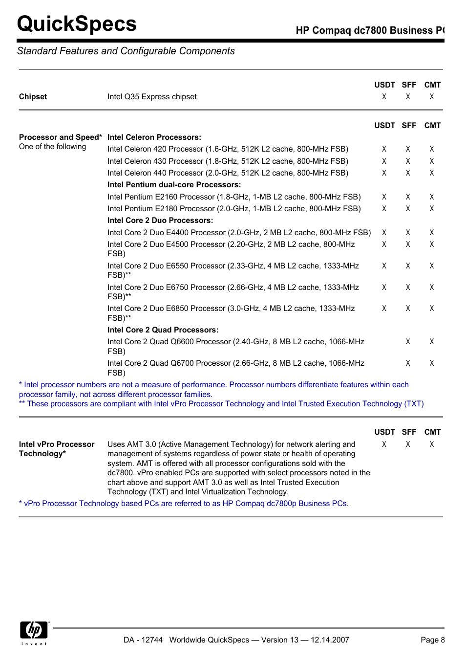 Quickspecs | Compaq dc7800 User Manual | Page 8 / 53