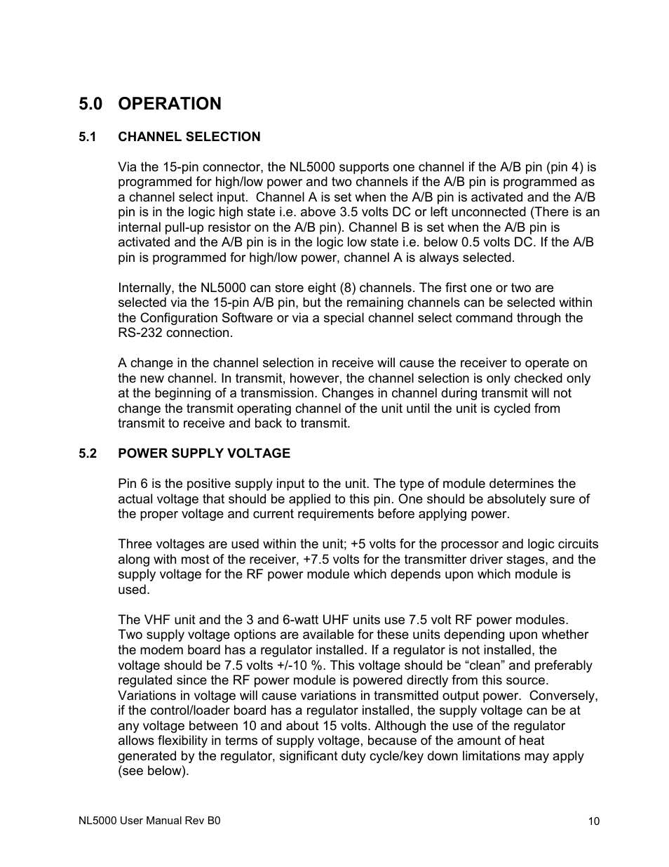 0 operation | RF Neulink NL5000 Rev B0 User Manual | Page 11 / 25