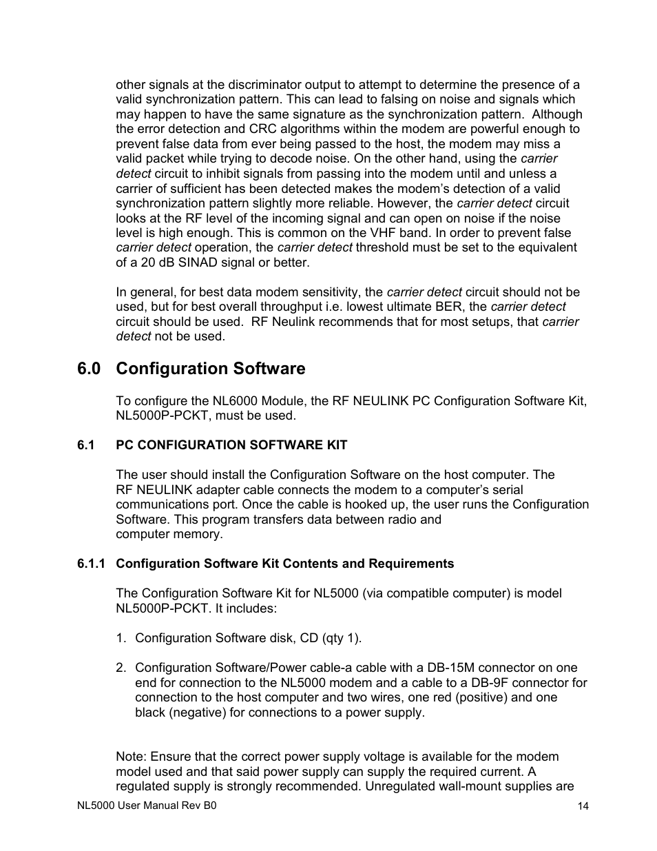 0 configuration software | RF Neulink NL5000 Rev B0 User Manual | Page 15 / 25