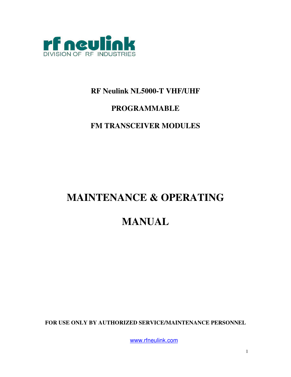RF Neulink NL5000-T User Manual | 21 pages