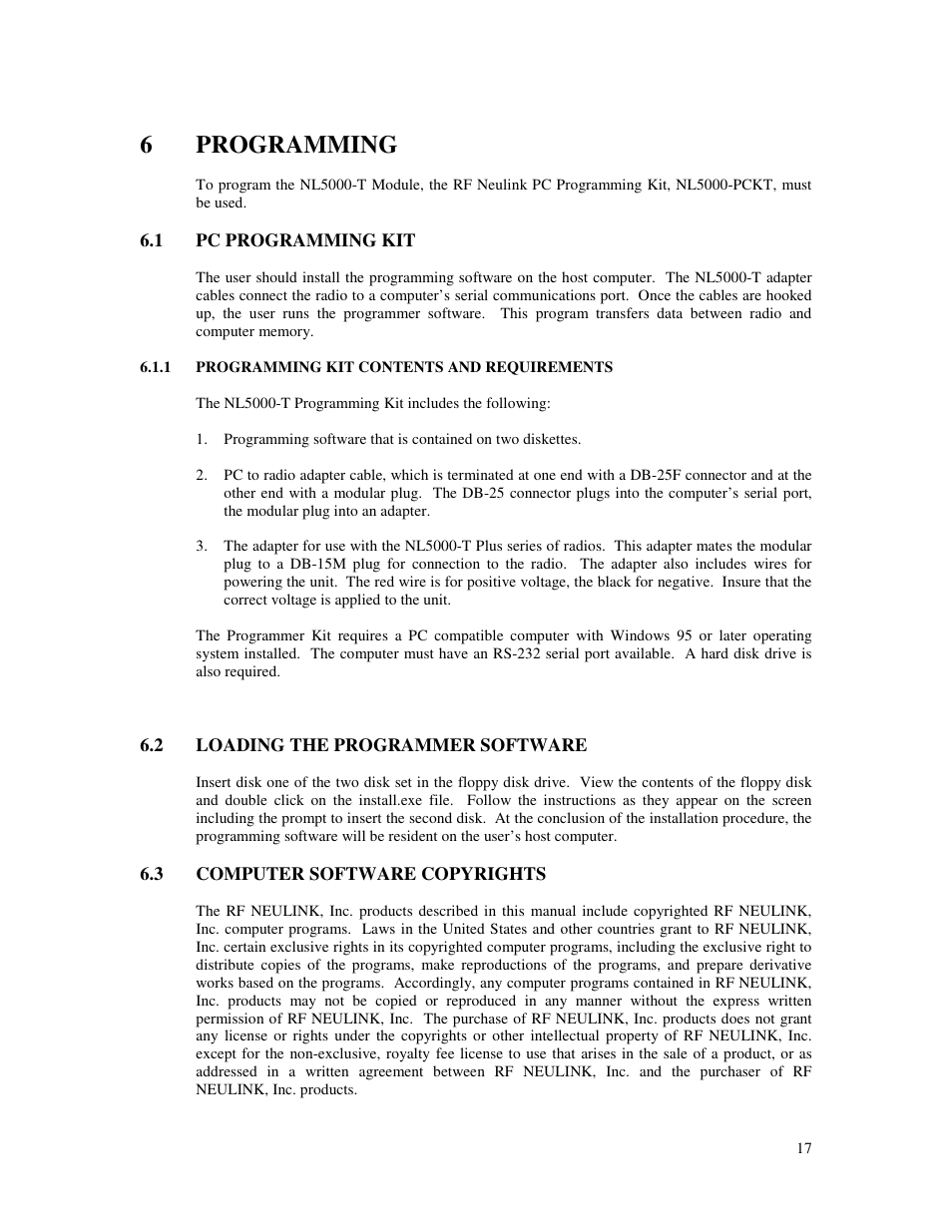 6programming | RF Neulink NL5000-T User Manual | Page 17 / 21