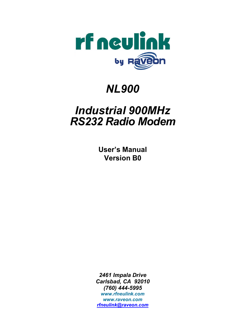 RF Neulink NL900 User Manual | 12 pages