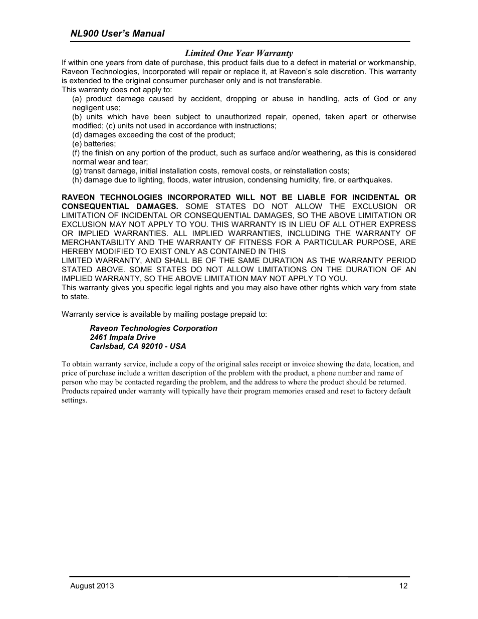 RF Neulink NL900 User Manual | Page 12 / 12