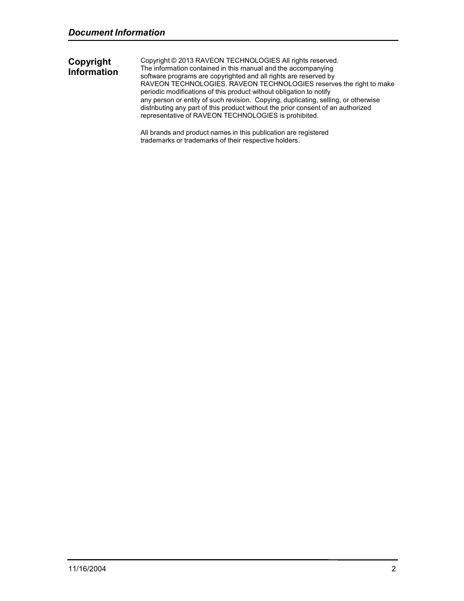 Document information, Copyright information | RF Neulink NL900 User Manual | Page 2 / 12