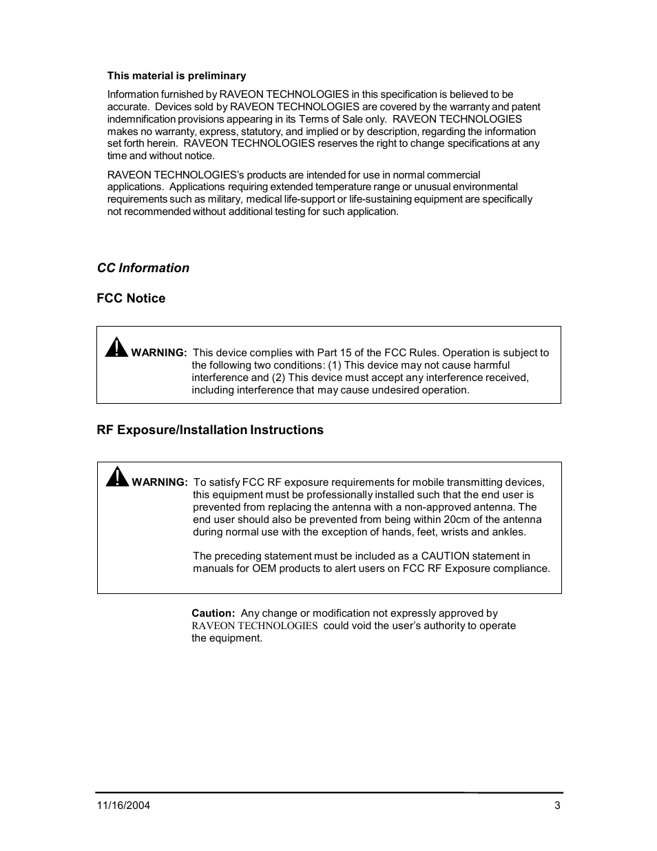 Cc information, Fcc notice, Rf exposure/installation instructions | RF Neulink NL900 User Manual | Page 3 / 12