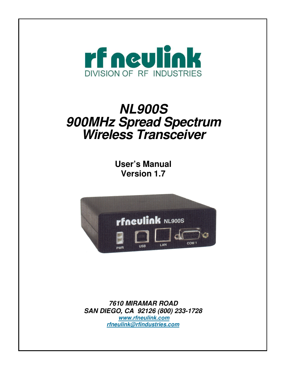 RF Neulink NL900S User Manual | 17 pages