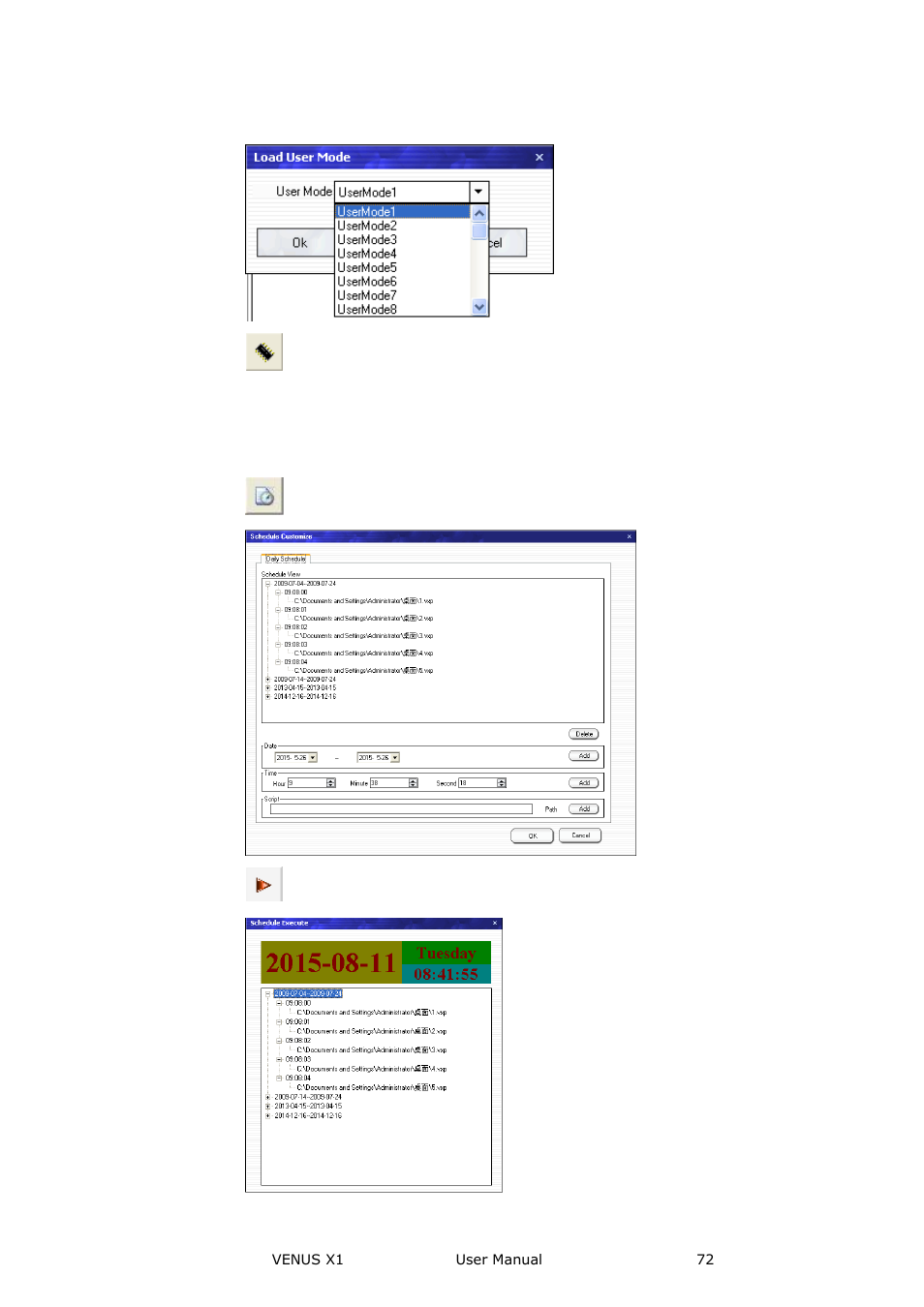Communication software guideline, Schedule toolbar | RGBLink VENUS X1 User Manual User Manual | Page 72 / 135