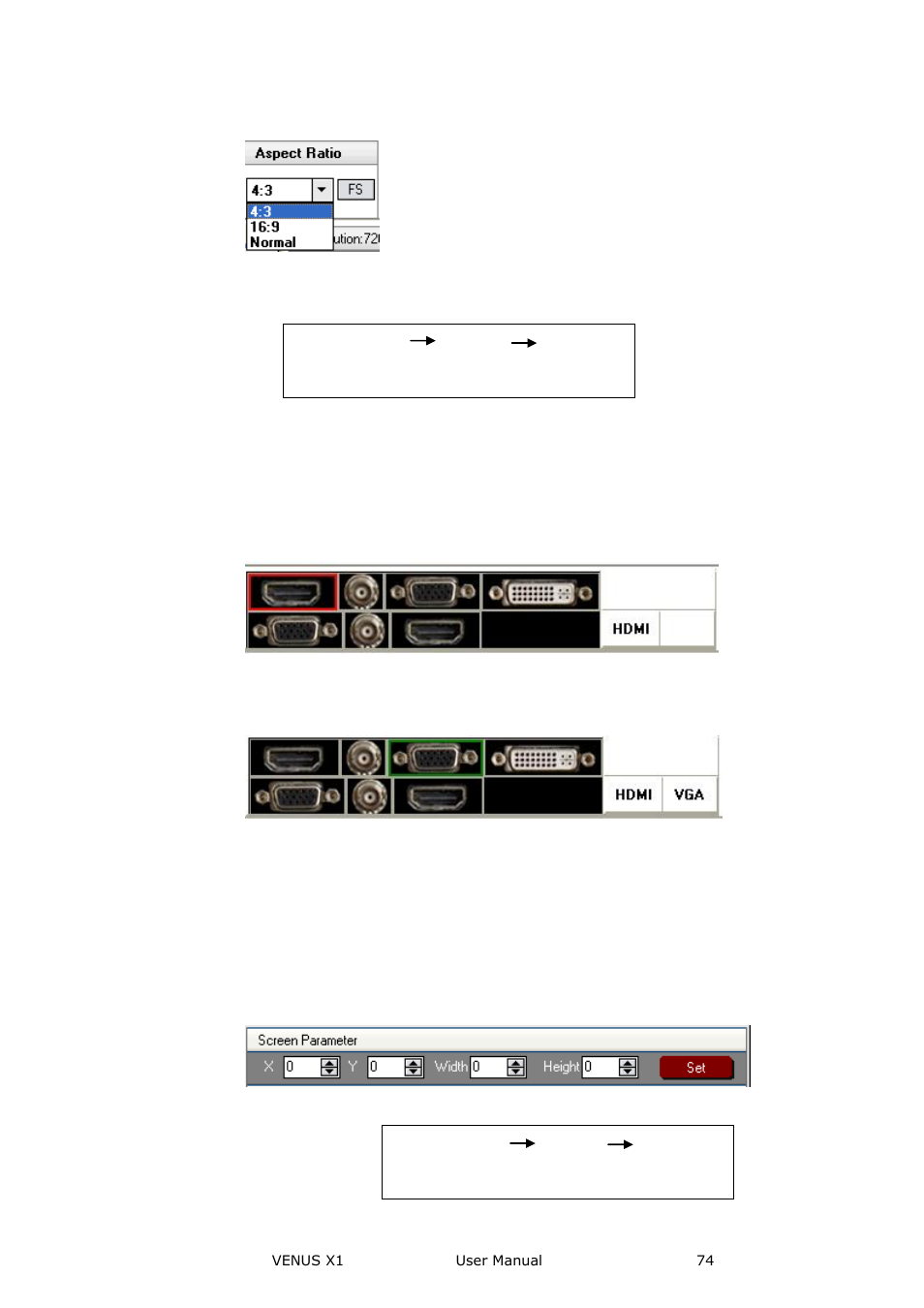 Signal input toolbar, Screen parameter toolbar, Communication software guideline | RGBLink VENUS X1 User Manual User Manual | Page 74 / 135