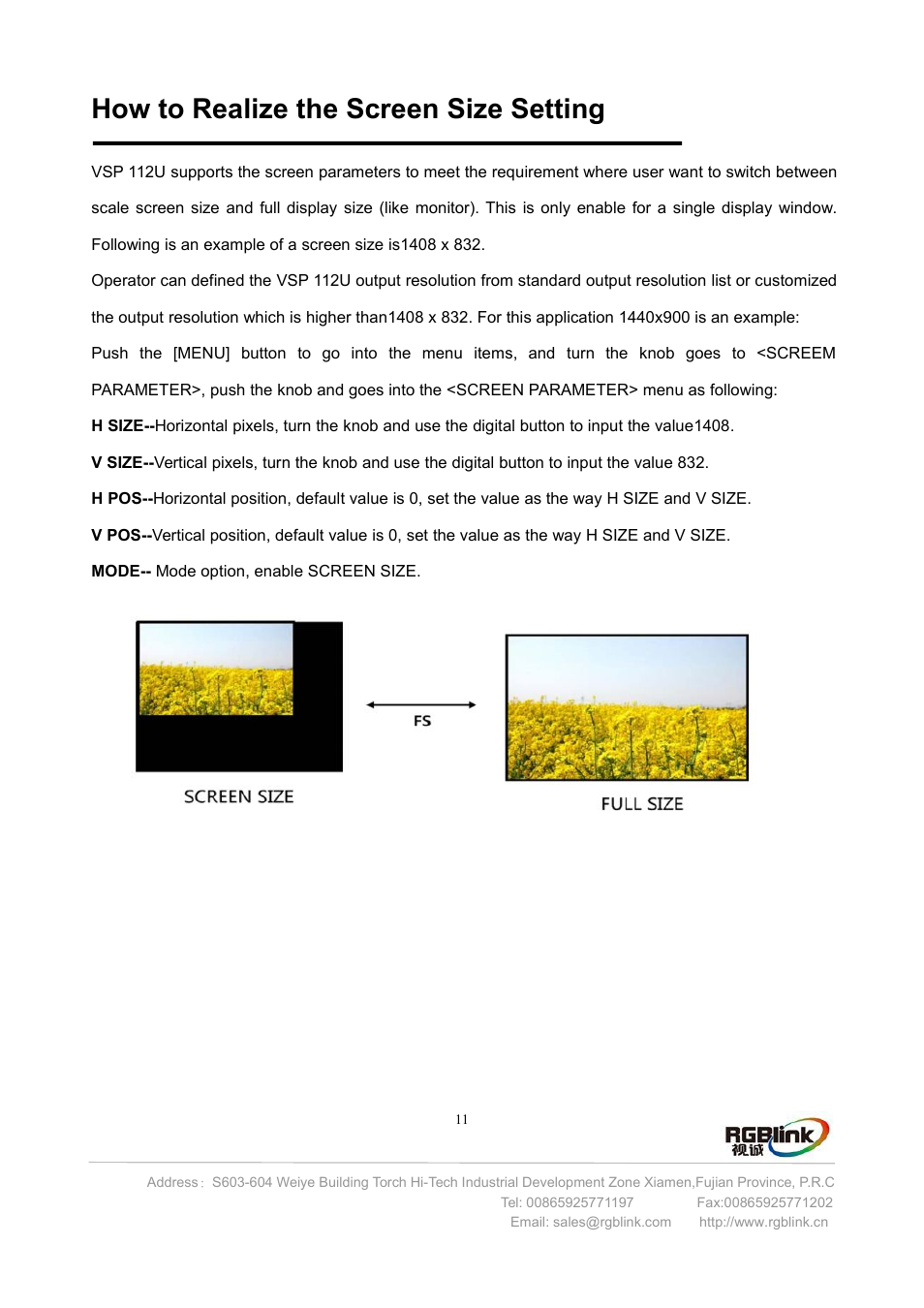 How to realize the screen, How to realize the screen size setting | RGBLink VSP 112U User Manual | Page 12 / 15