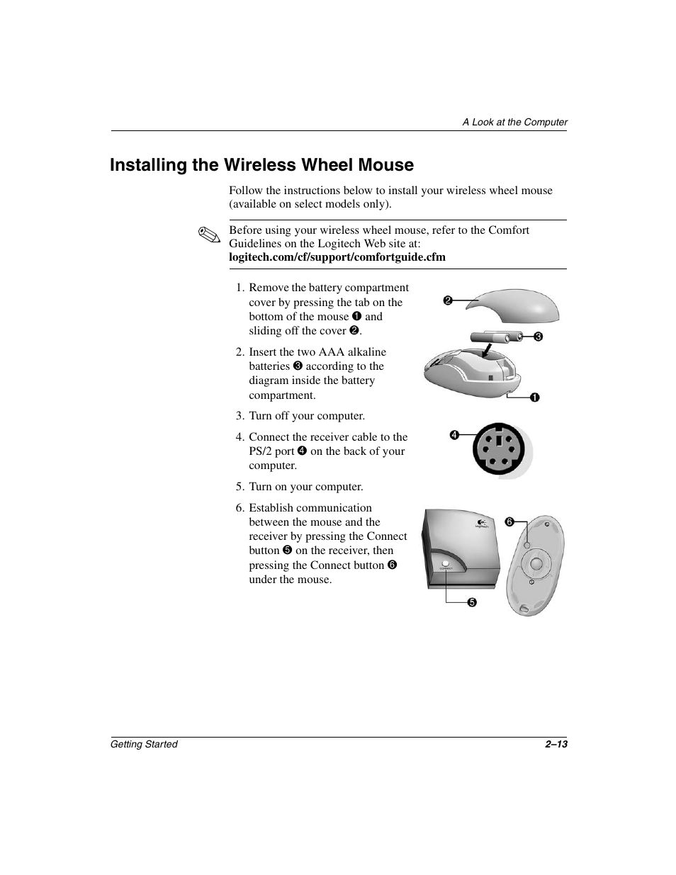 Installing the wireless wheel mouse | Compaq 4000 User Manual | Page 21 / 70