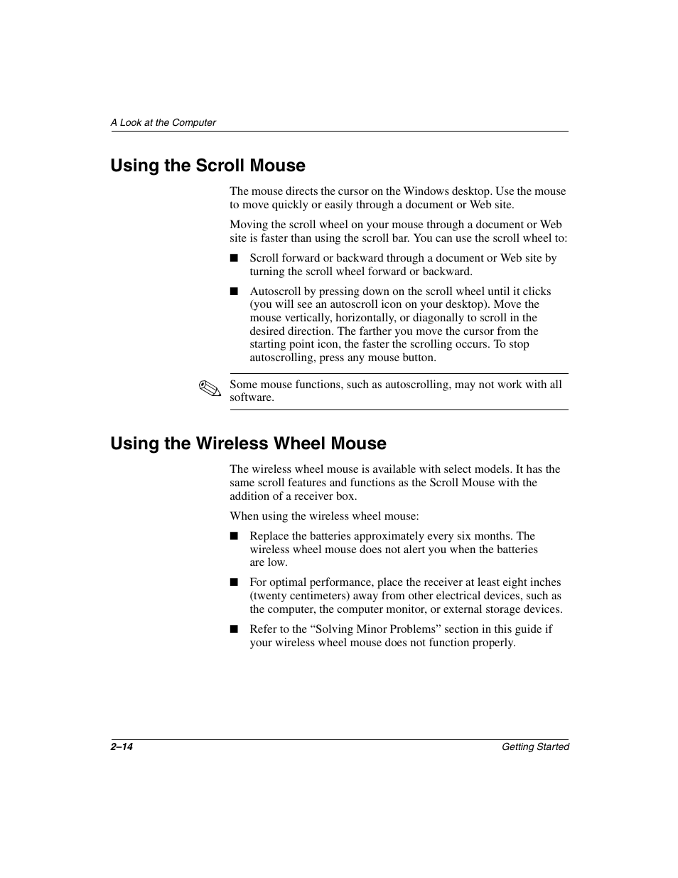 Using the scroll mouse, Using the wireless wheel mouse | Compaq 4000 User Manual | Page 22 / 70