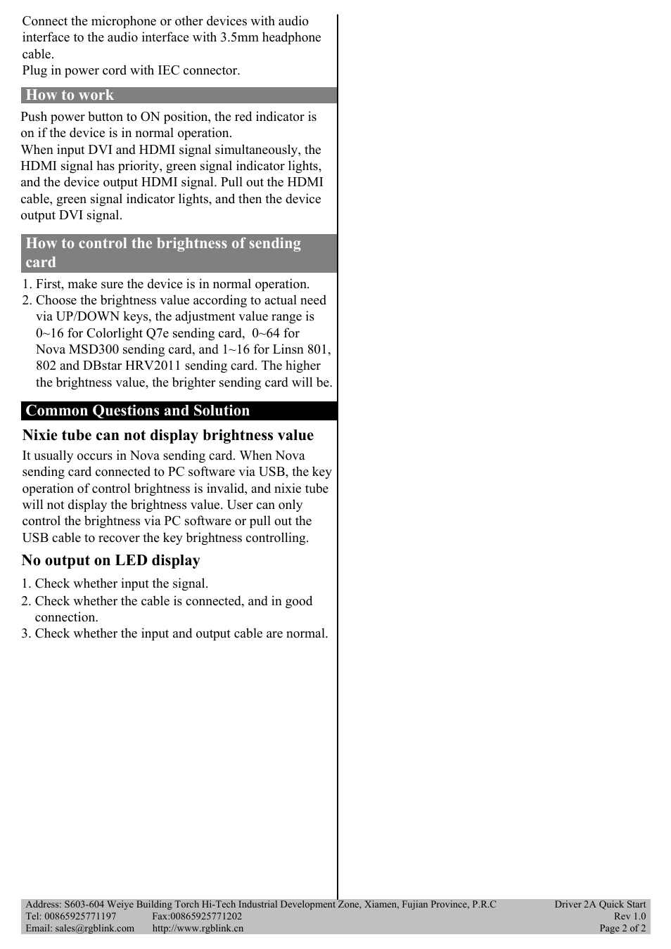 RGBLink Driver 2A Quick Start User Manual | Page 2 / 2
