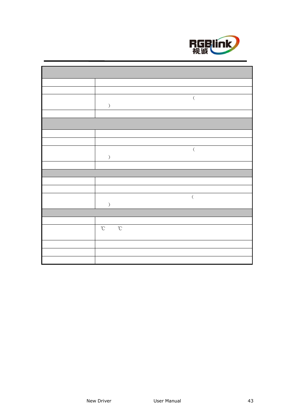A specification, Specification, Aspecification | RGBLink New Driver User Manual User Manual | Page 43 / 50