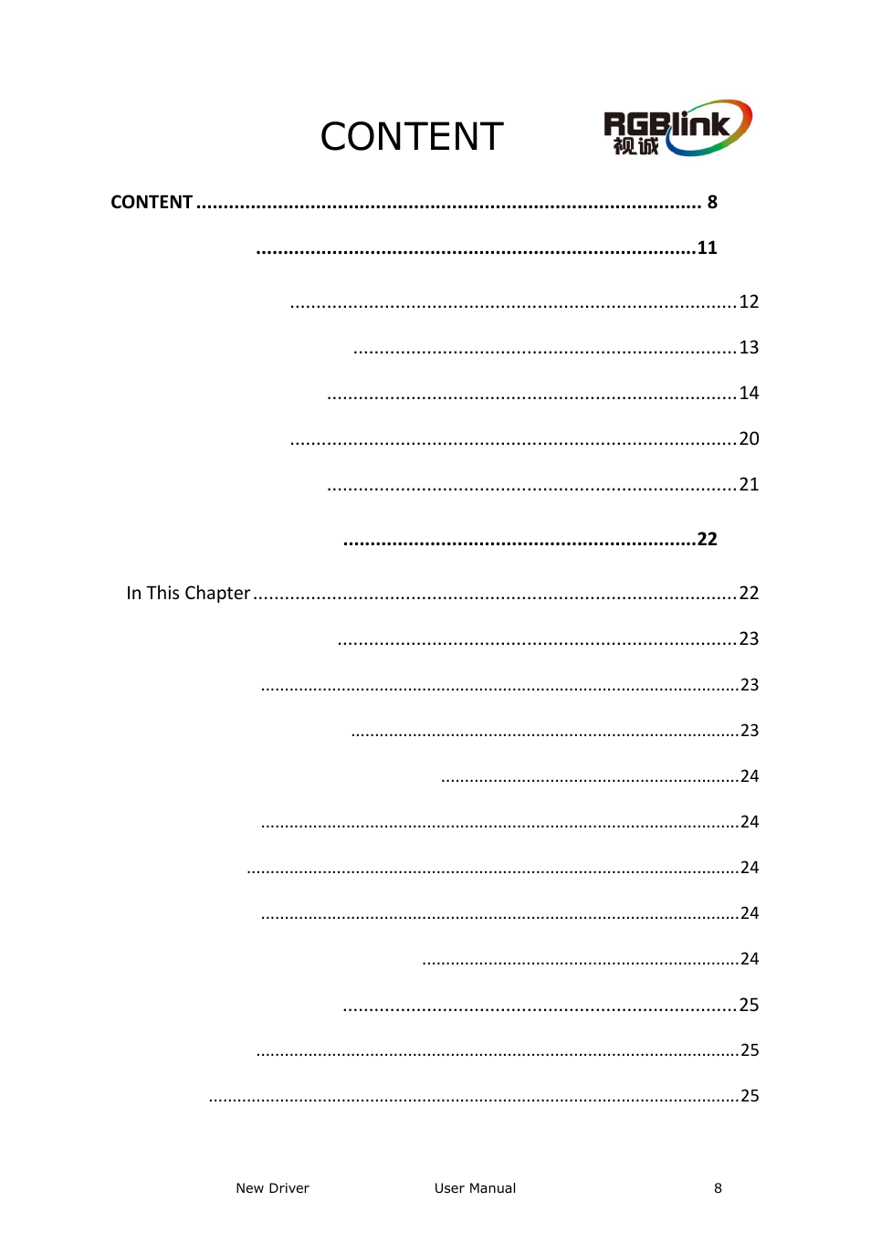 Content | RGBLink New Driver User Manual User Manual | Page 8 / 50
