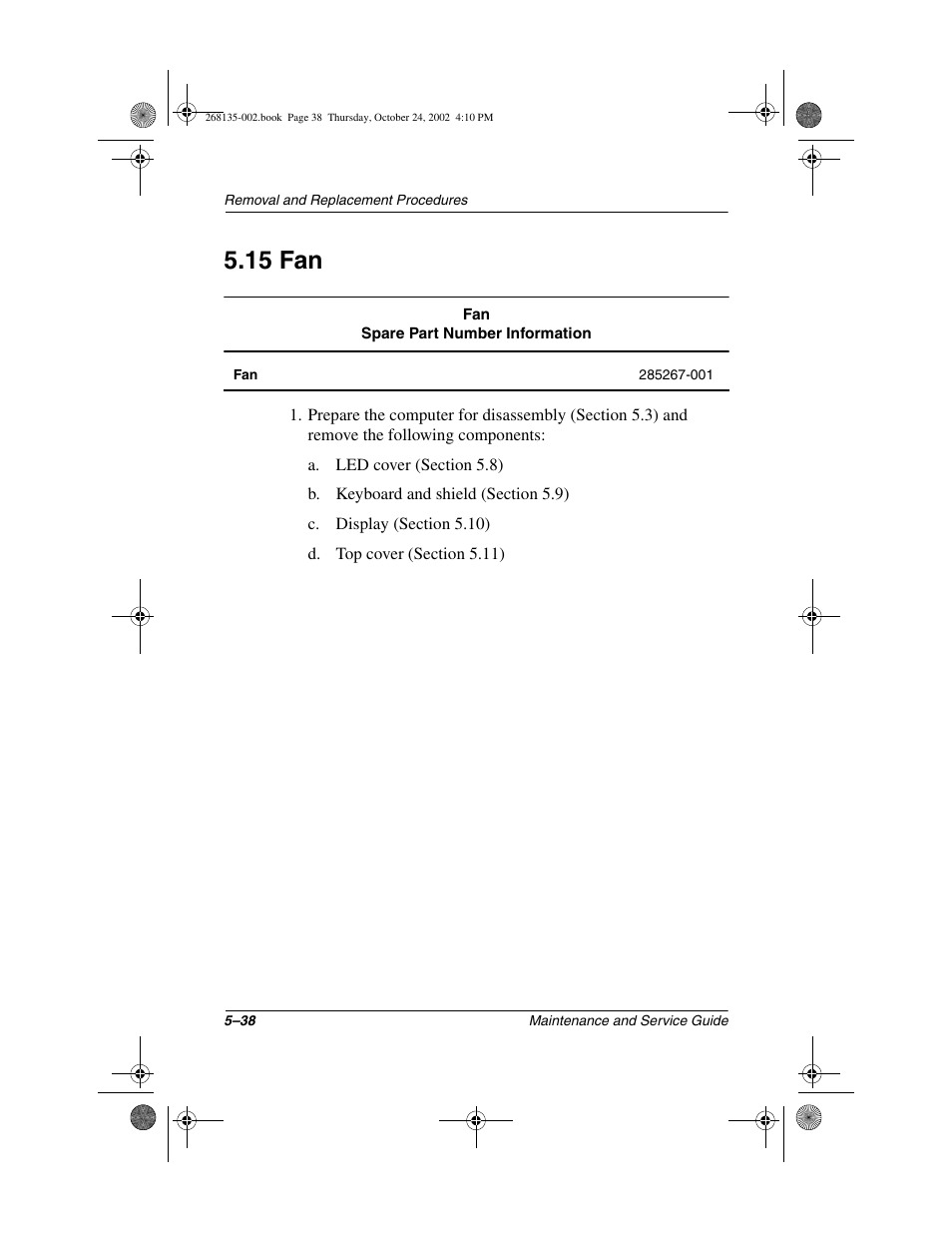 15 fan, 15 fan –38 | Compaq 2800 User Manual | Page 116 / 181