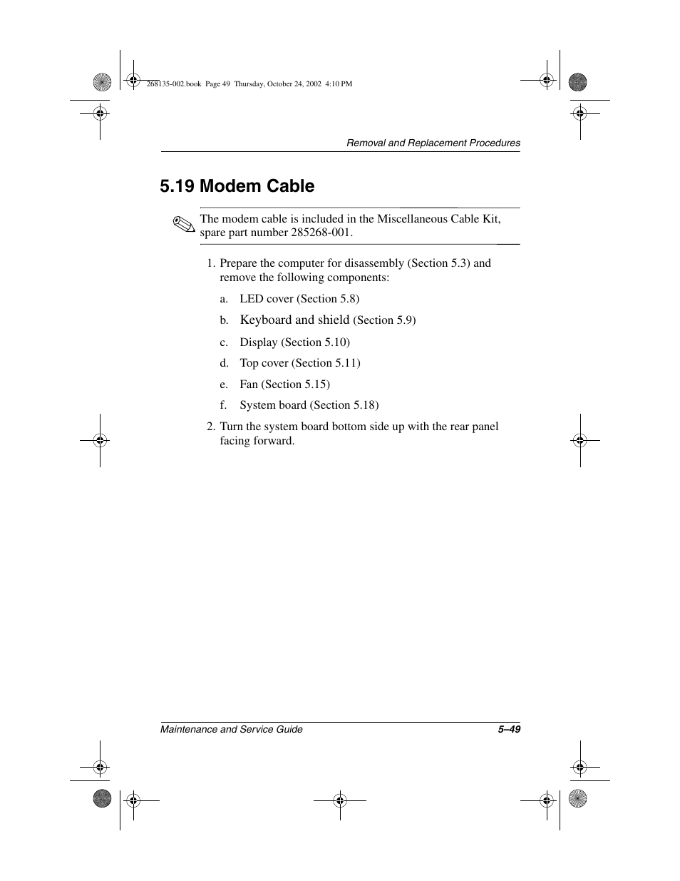 19 modem cable, 19 modem cable –49 | Compaq 2800 User Manual | Page 127 / 181