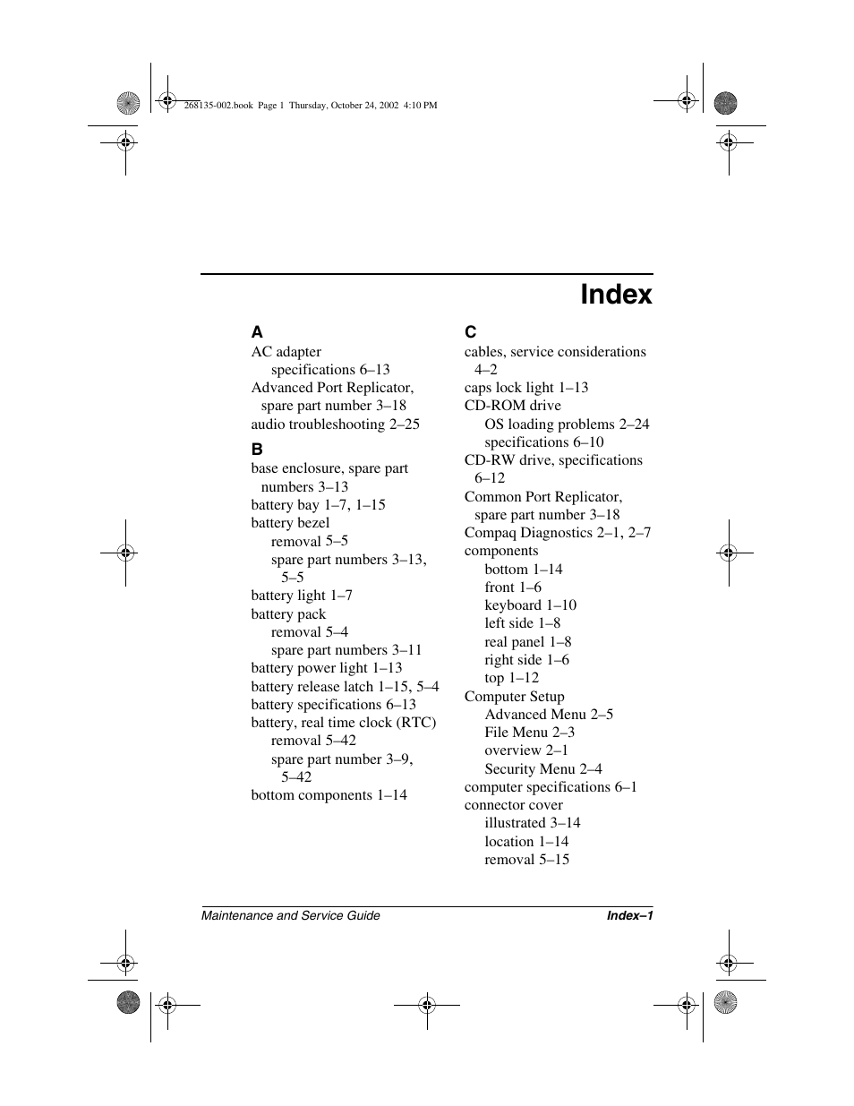 Index | Compaq 2800 User Manual | Page 175 / 181