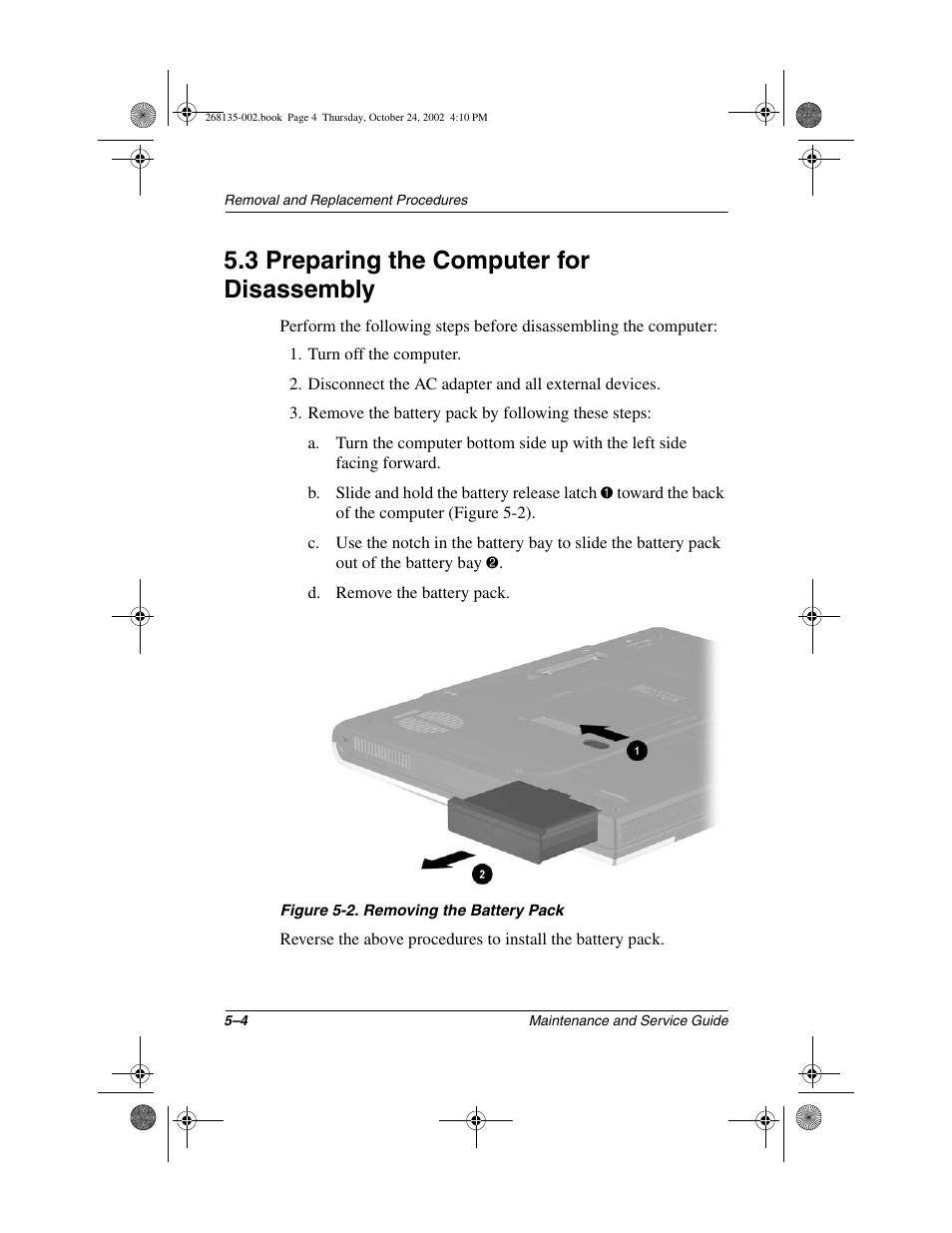 3 preparing the computer for disassembly, 3 preparing the computer for disassembly –4 | Compaq 2800 User Manual | Page 82 / 181