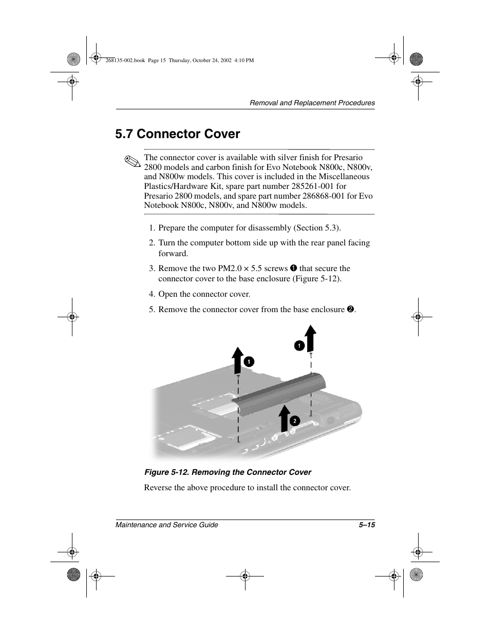 7 connector cover, 7 connector cover –15 | Compaq 2800 User Manual | Page 93 / 181