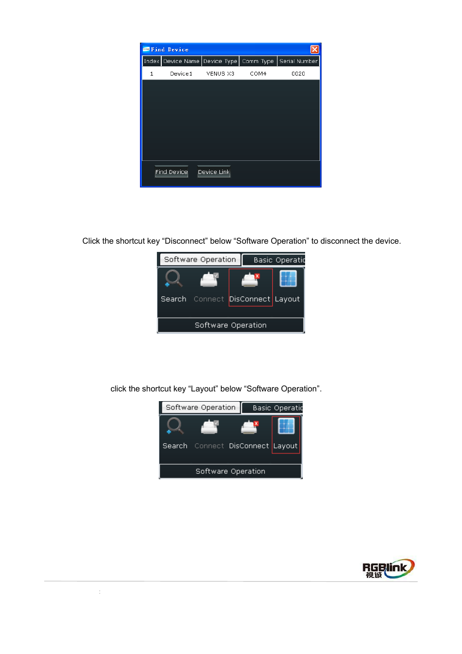 Disconnect, Layout | RGBLink VENUS X3 Quick Start User Manual | Page 14 / 37