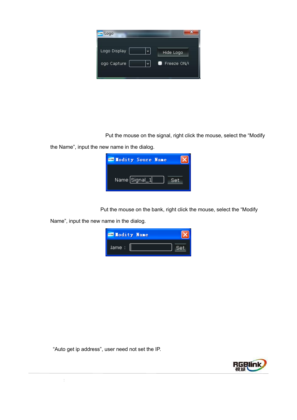Modify the name, Ip set | RGBLink VENUS X3 Quick Start User Manual | Page 31 / 37