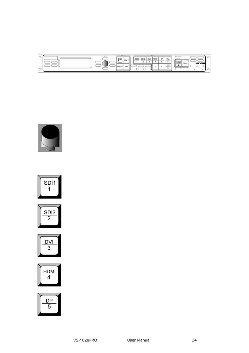 Oled panel, Menu buttons, Signal keys | Hardware orientation | RGBLink VSP 628PRO User Manual User Manual | Page 34 / 120